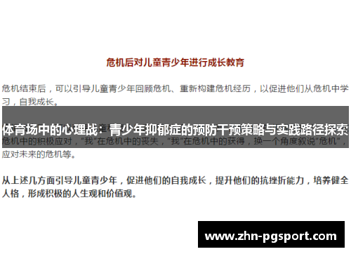 体育场中的心理战：青少年抑郁症的预防干预策略与实践路径探索